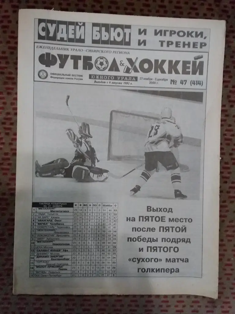 Футбол-Хоккей Южного Урала №47 2000 г. (16 стр.).