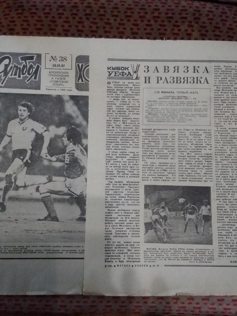 ЕК.Статья.Футбол. Спартак (Москва,СССР) - Динамо (Дрезден,ГДР) К УЕФА 1987.