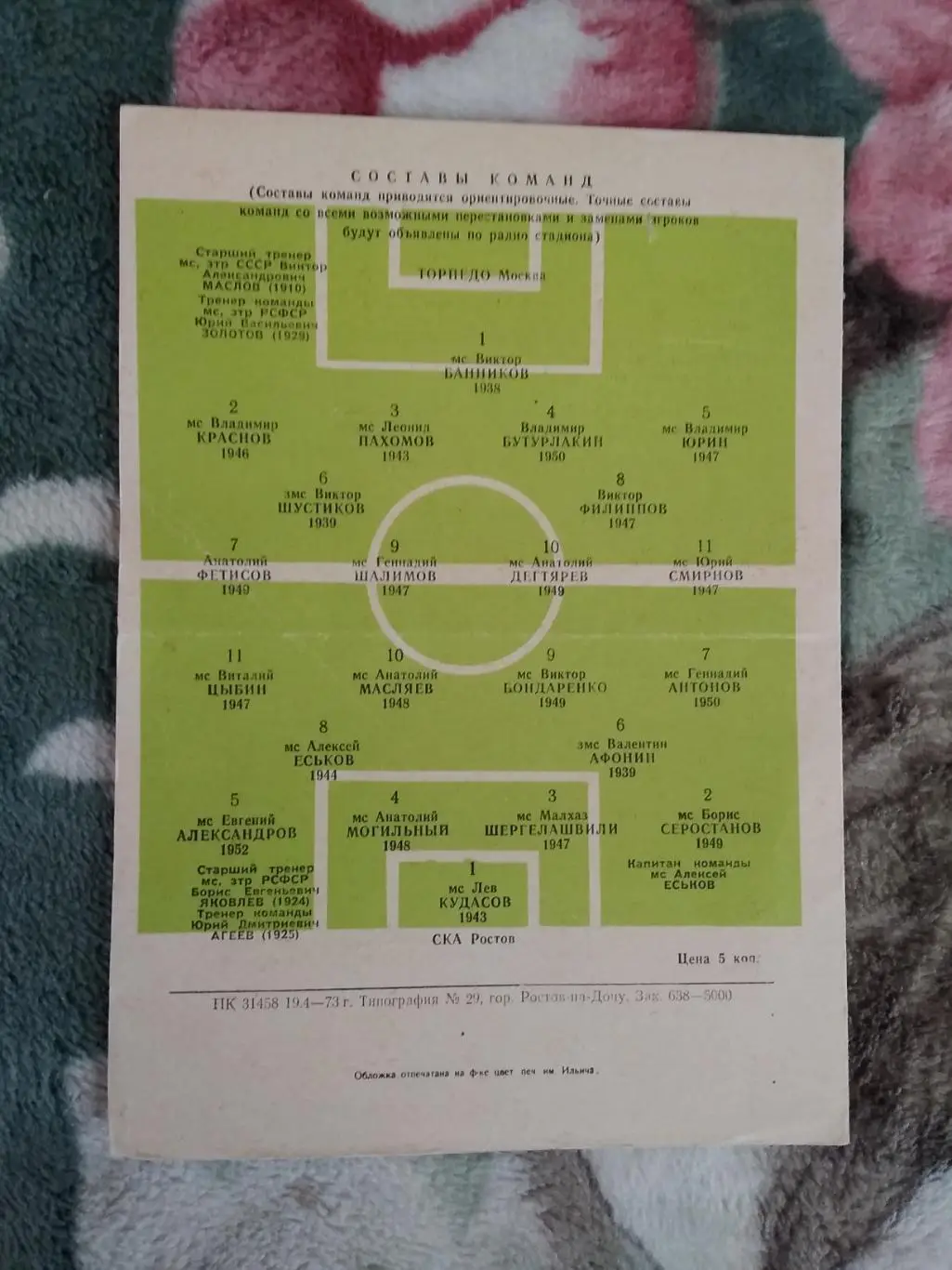 СКА (Ростов-на-Дону) - Торпедо (Москва) 1973 г. 1