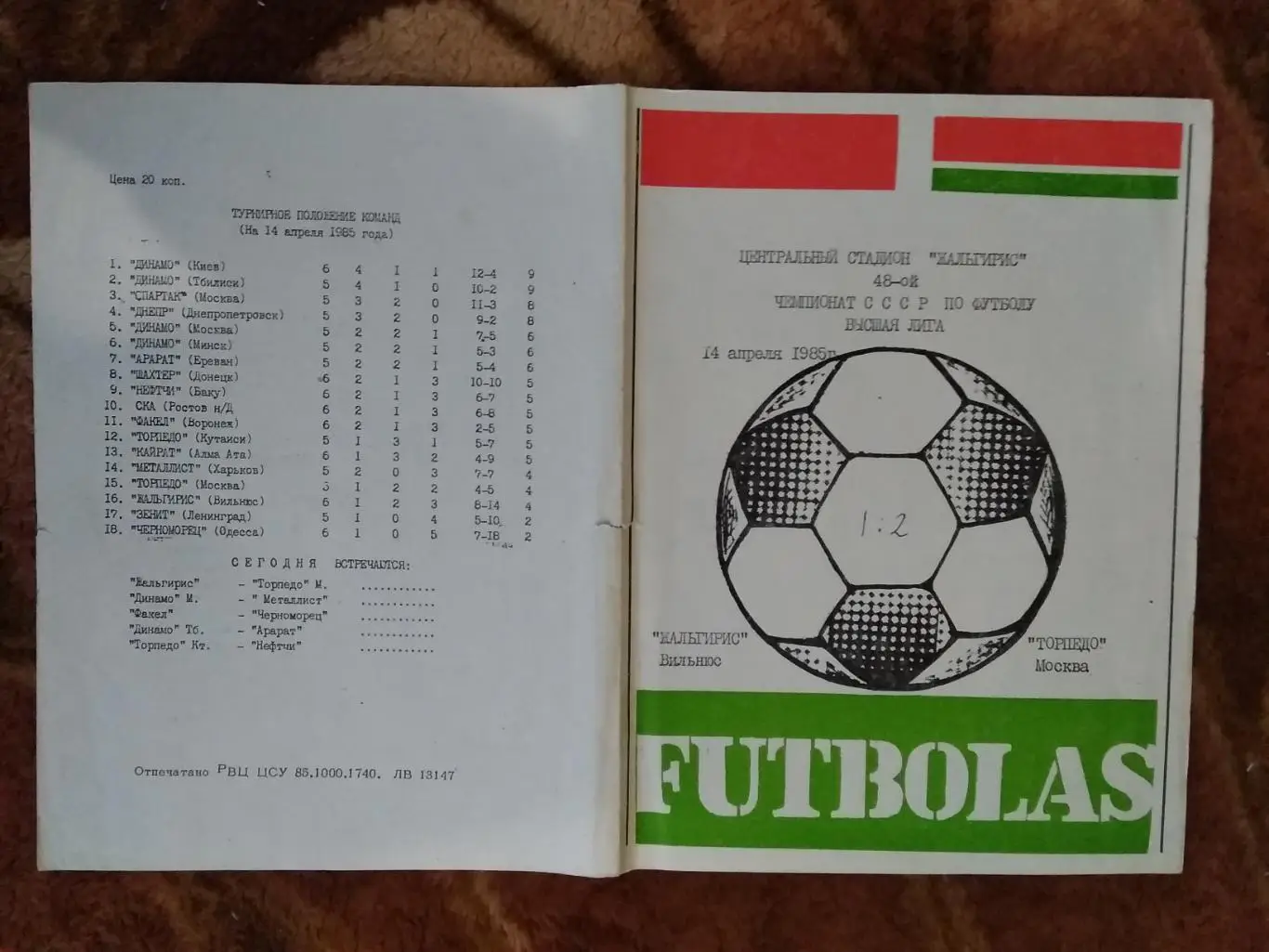Жальгирис (Вильнюс) - Торпедо (Москва) 1985 г.
