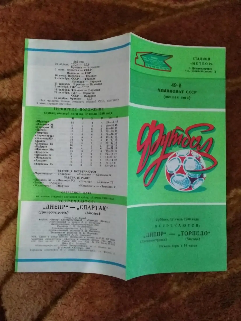 Днепр (Днепропетровск) - Торпедо (Москва) 1986 г.