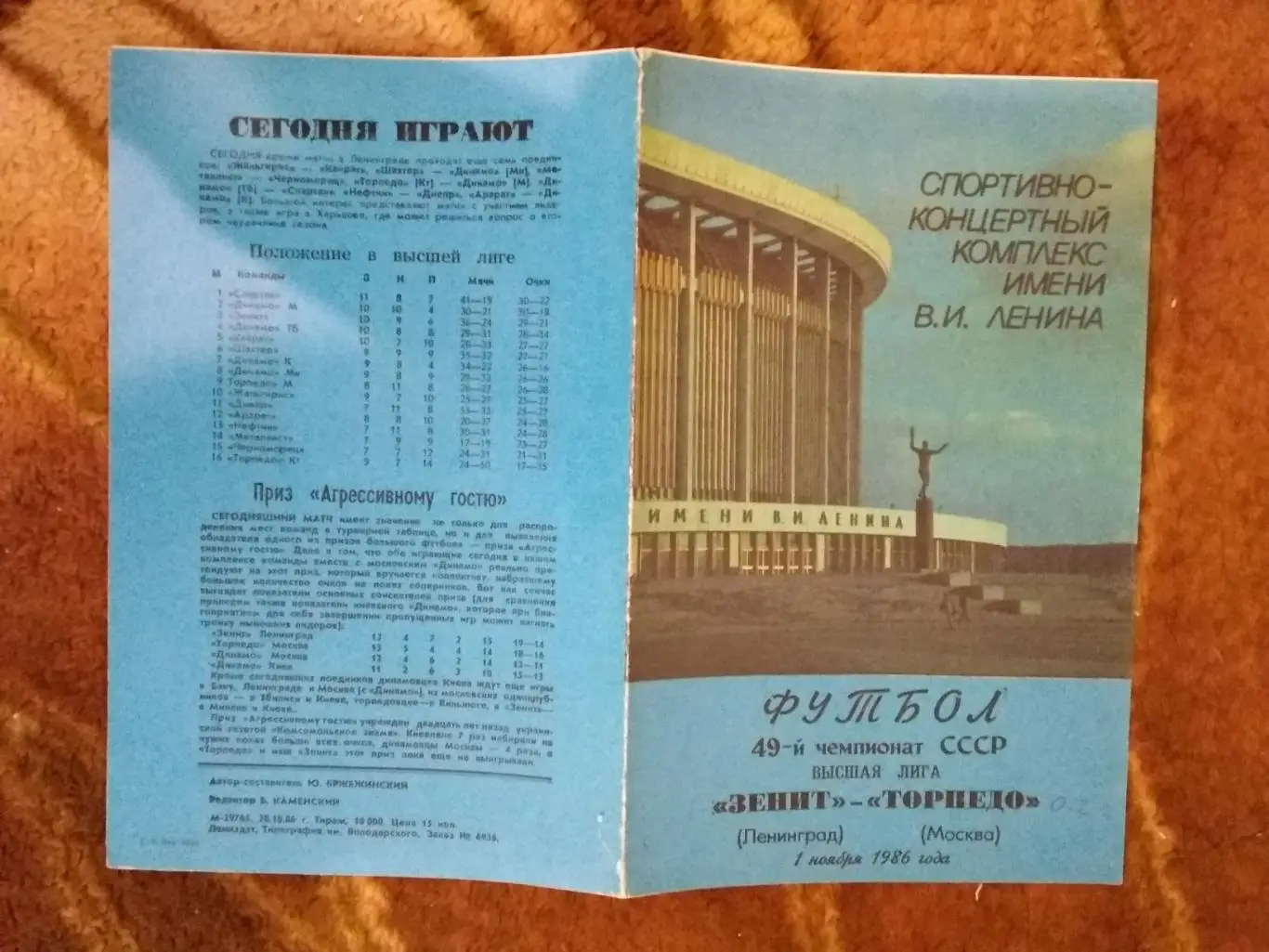 Зенит (Ленинград) - Торпедо (Москва) 1986 г.