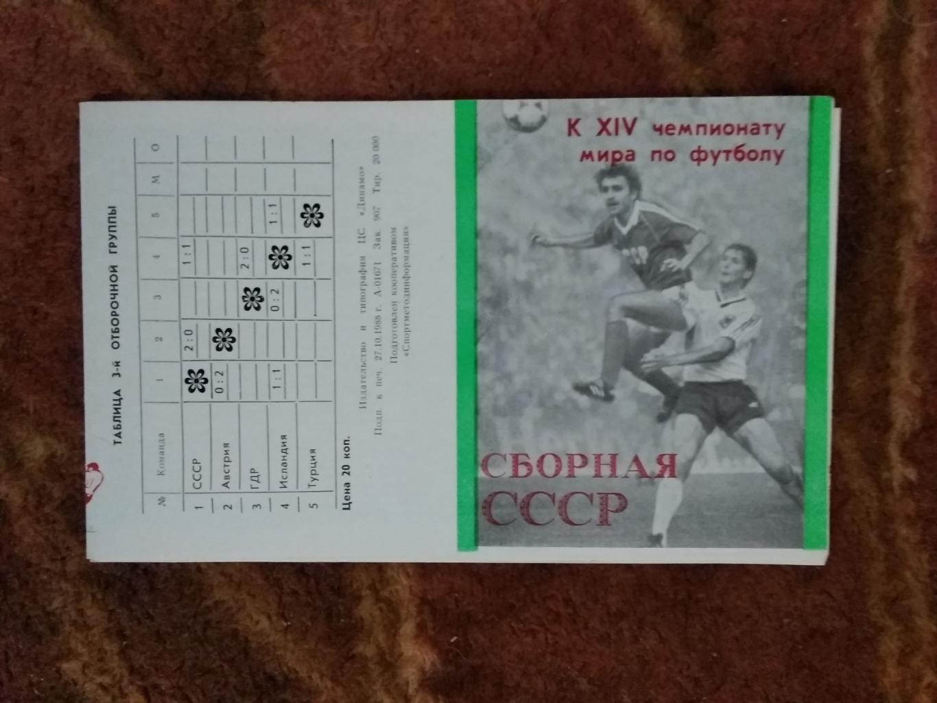 Буклет.Футбол.Сборная СССР к ЧМ 1990.ЦС Динамо 1988 г.