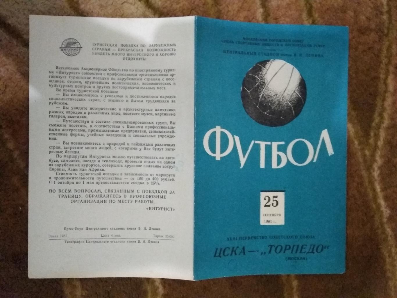 ЦСКА (Москва) - Торпедо (Москва) 25.09.1961 г.