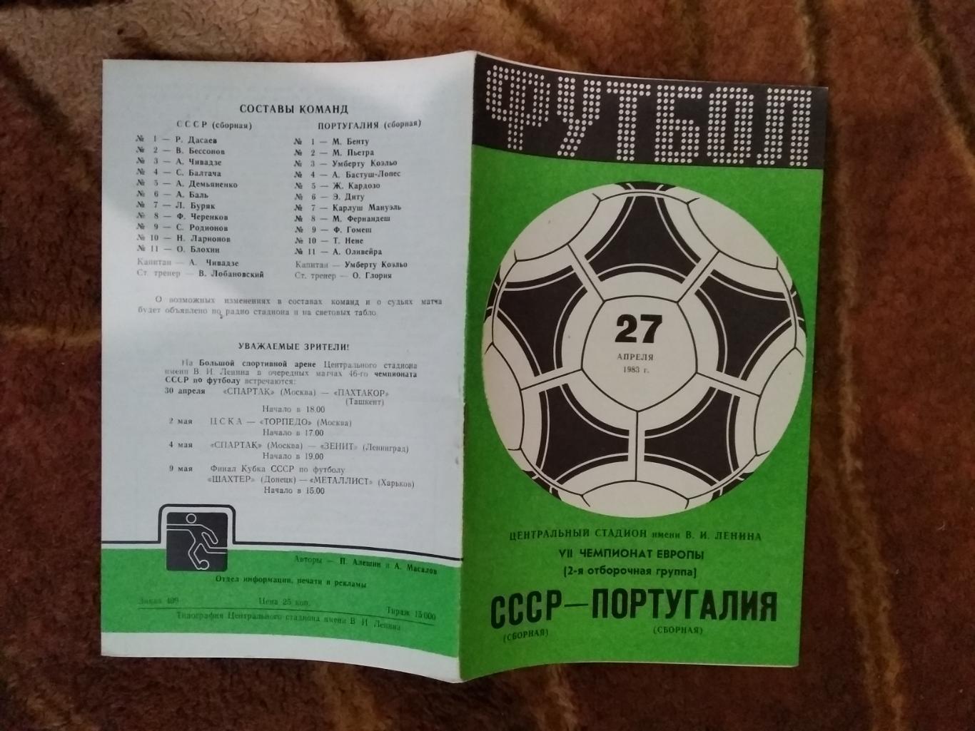 СССР - Португалия.ОЧЕ 27.04.1983 г.