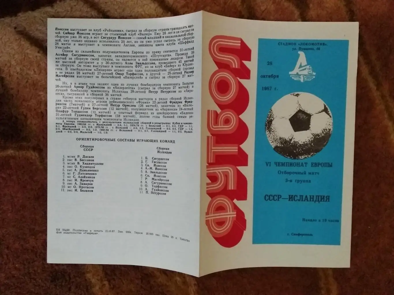 СССР - Исландия.ОЧЕ 28.10.1987 г.