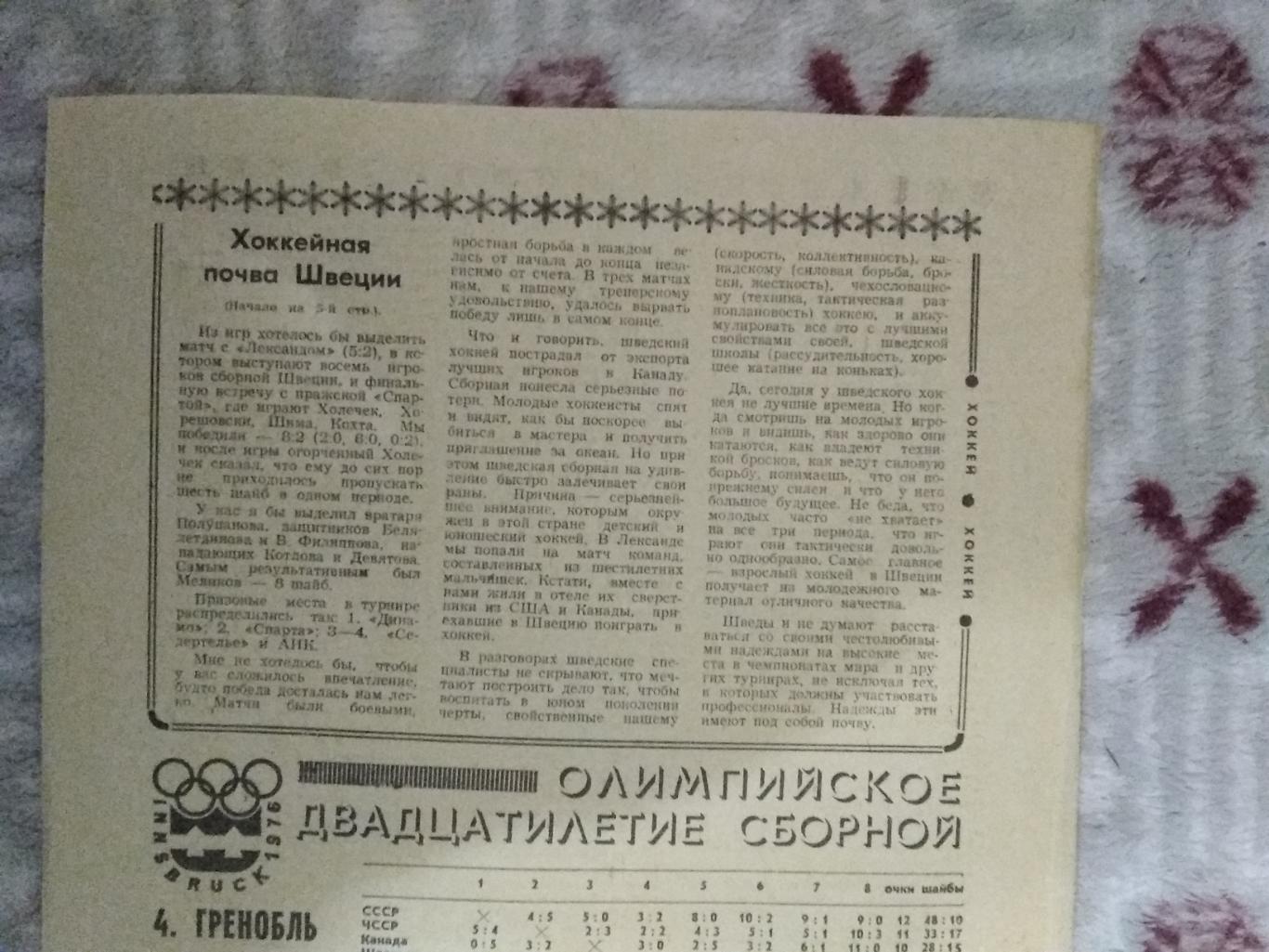 Статья.Хоккей.Спартак (Москва),Динамо (Москва).Футбол-Хоккей 1976 г. 1