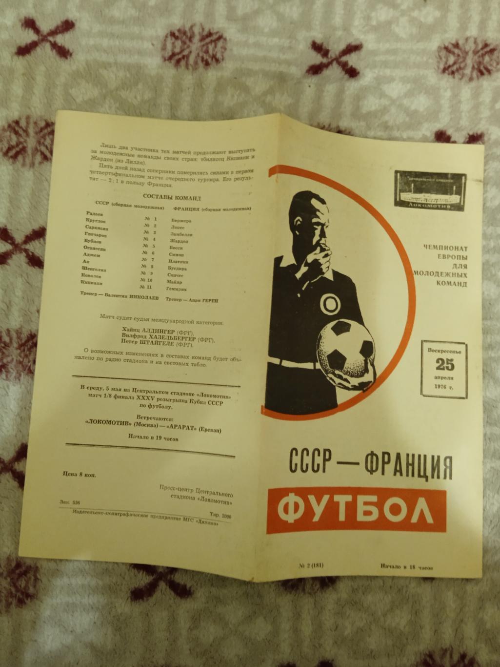 СССР - Франция.Молодежные ЧЕ 25.04.1976 г.