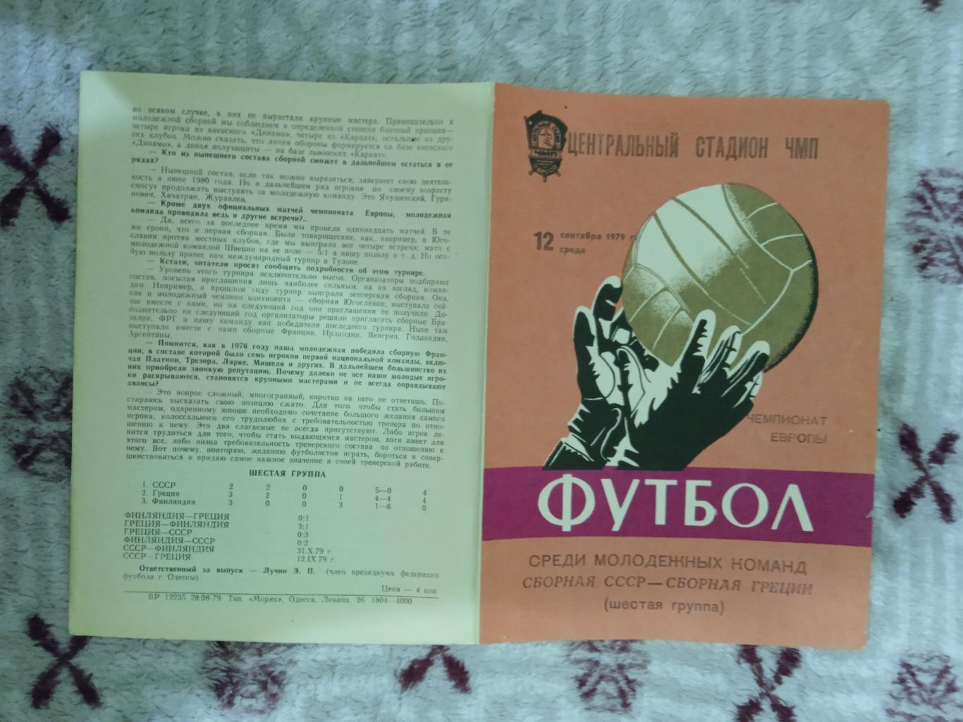 СССР - Греция.Молодежные ЧЕ 12.09.1979 г.