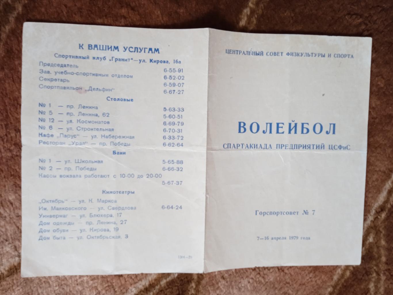 Волейбол.Спартакиада ЦС ФиС 07-16.04.1979.Челябинск-65/Озерск.
