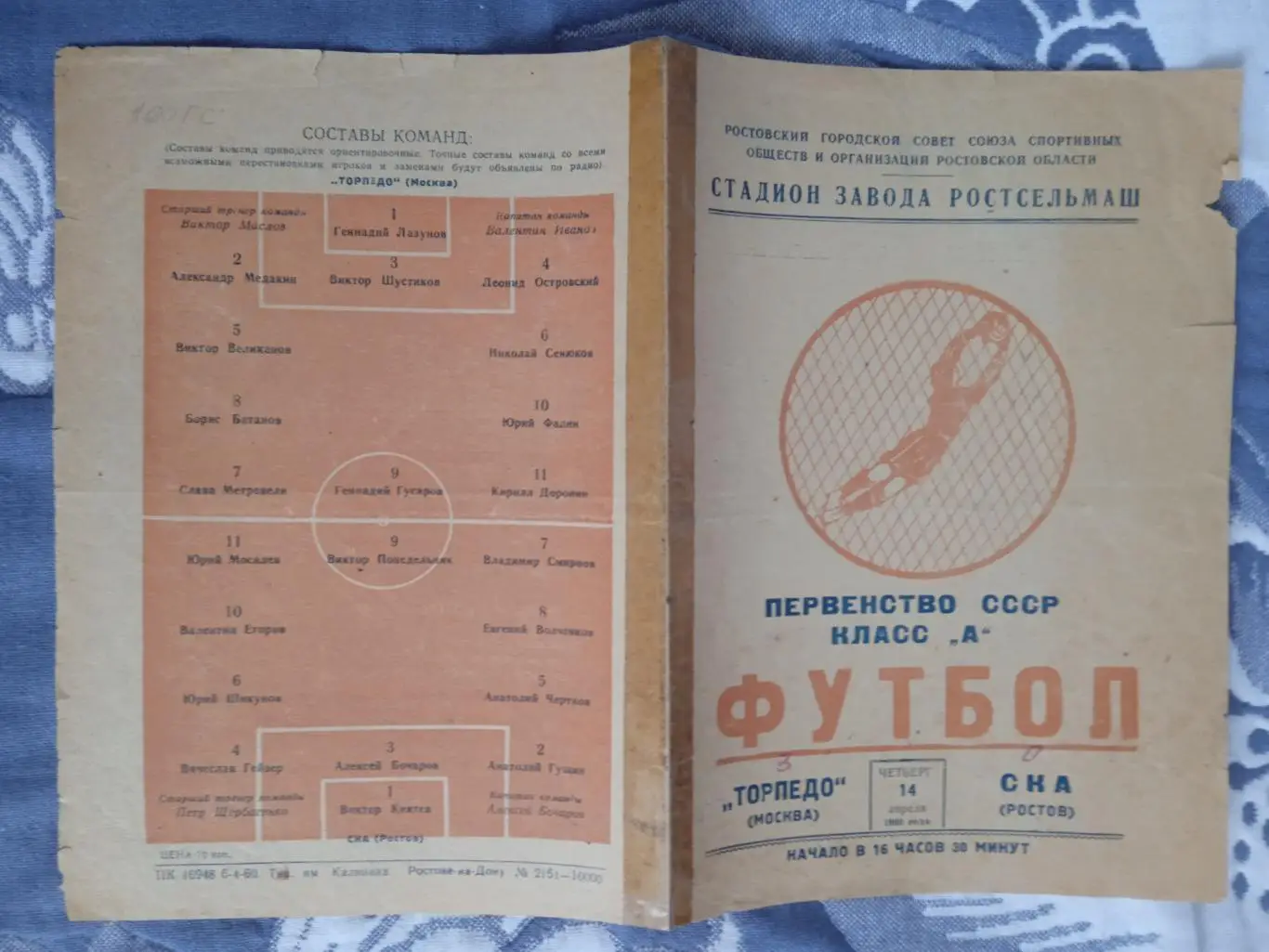 СКА (Ростов-на-Дону) - Торпедо (Москва) 14.04.1960 г.