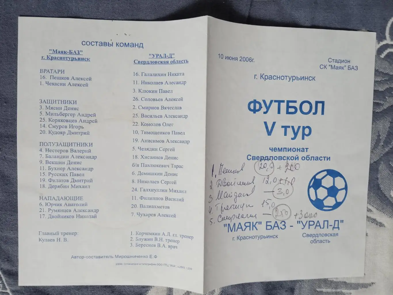 Маяк (Краснотурьинск) -Урал-Д (Екатеринбург) 2006.Свердловская область.