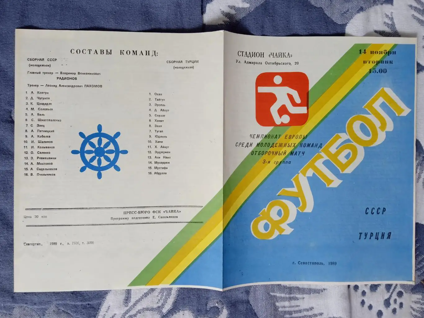 СССР - Турция.Молодежные.Севастополь.ЧЕ 14.11.1989 г.