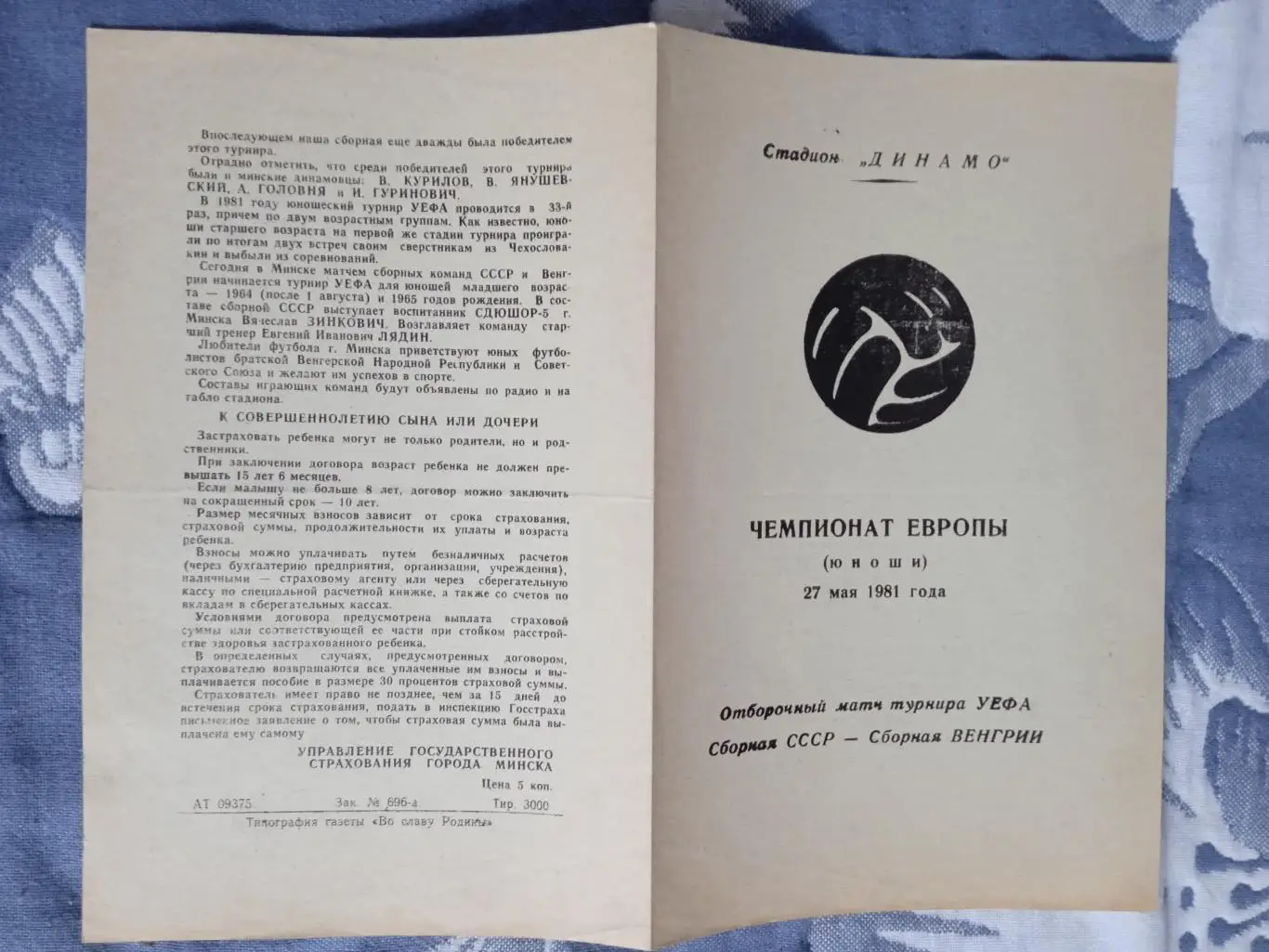СССР - Венгрия.ОЧЕ 1981.Юноши.