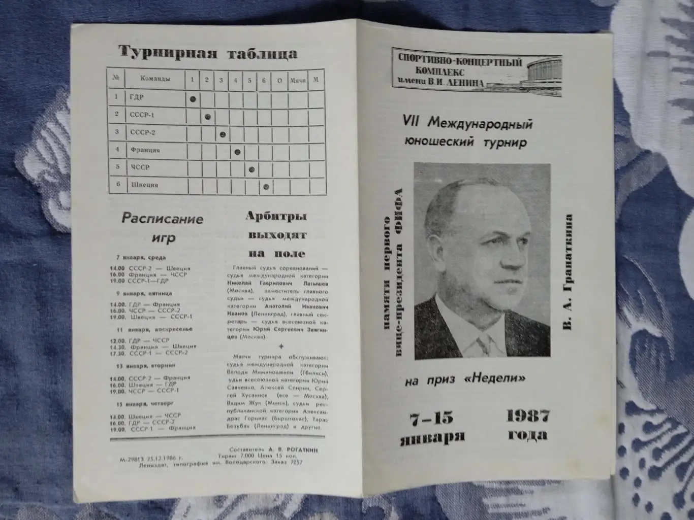 Турнир Памяти В.Гранаткина 1987 г.