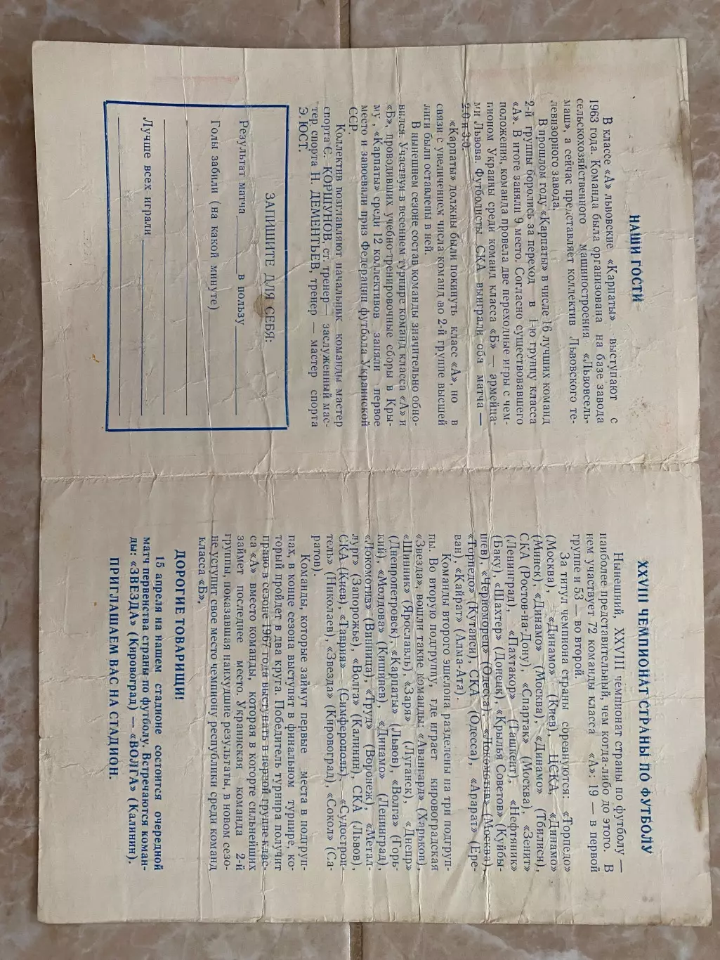 Зірка Кіровоград- Карпати Львів. 1966. 1