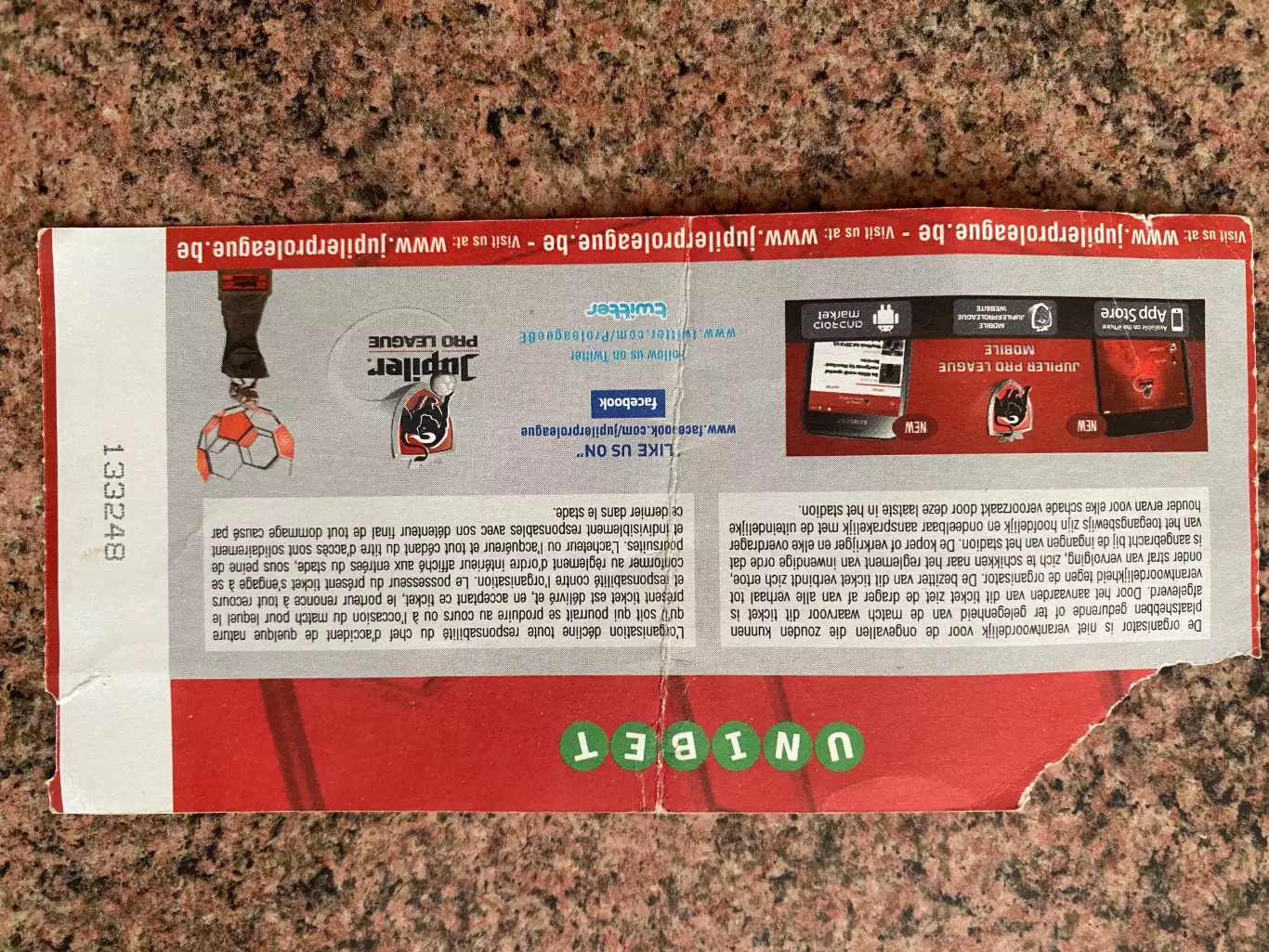 Білет. Шарлеруа- Зоря Луганськ. 2015.в. 1