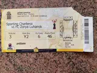 Білет. Шарлеруа- Зоря Луганськ. 2015.в.