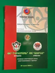 Акція до 15.08.2026.Кубок УЄФА. Тирасполь Молдова - Ширак Вірменія .2004.м.
