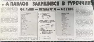 звіт матчу. ф.к.львів- металург маріупоь. 2000..