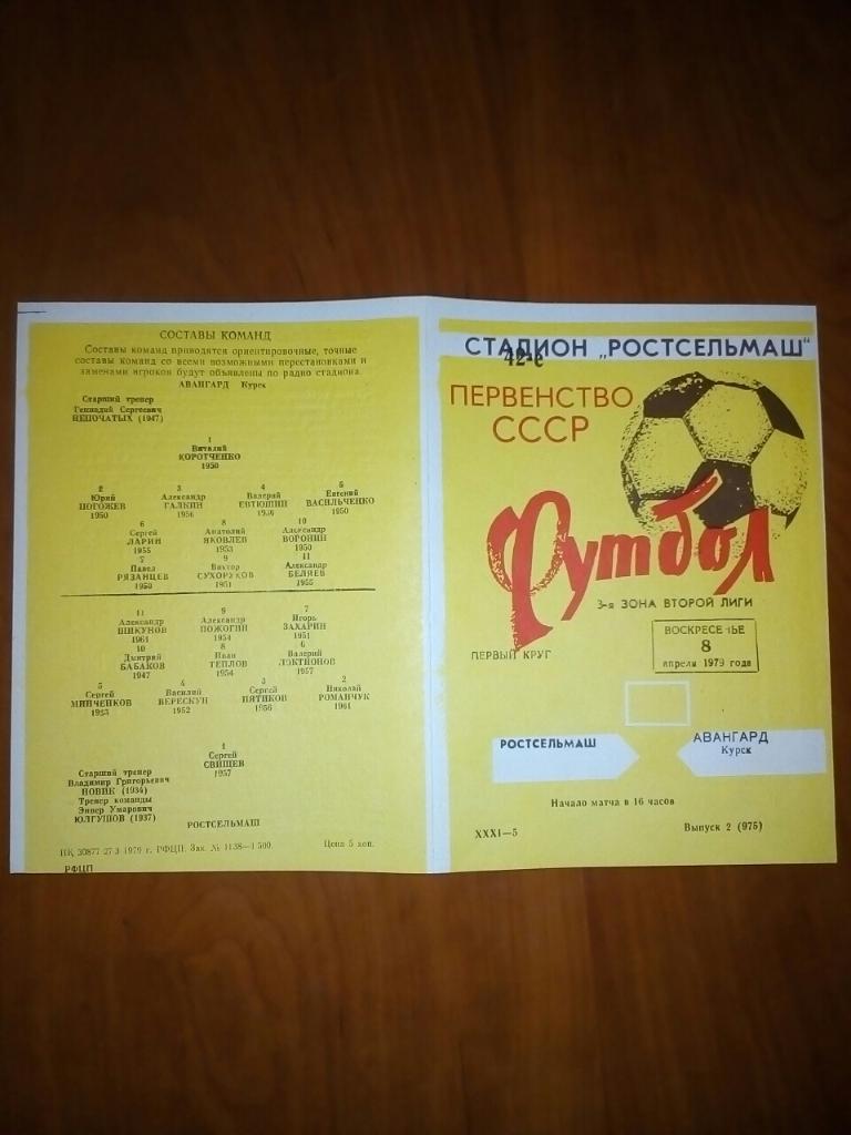 Ростсельмаш- Авангард Курск. 08.04.1979.).