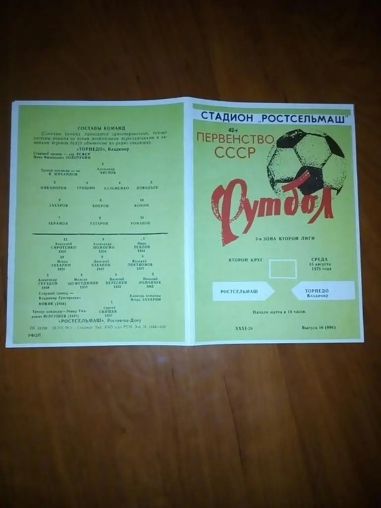 Ростсельмаш- Торпедо Владимир. 1979.).