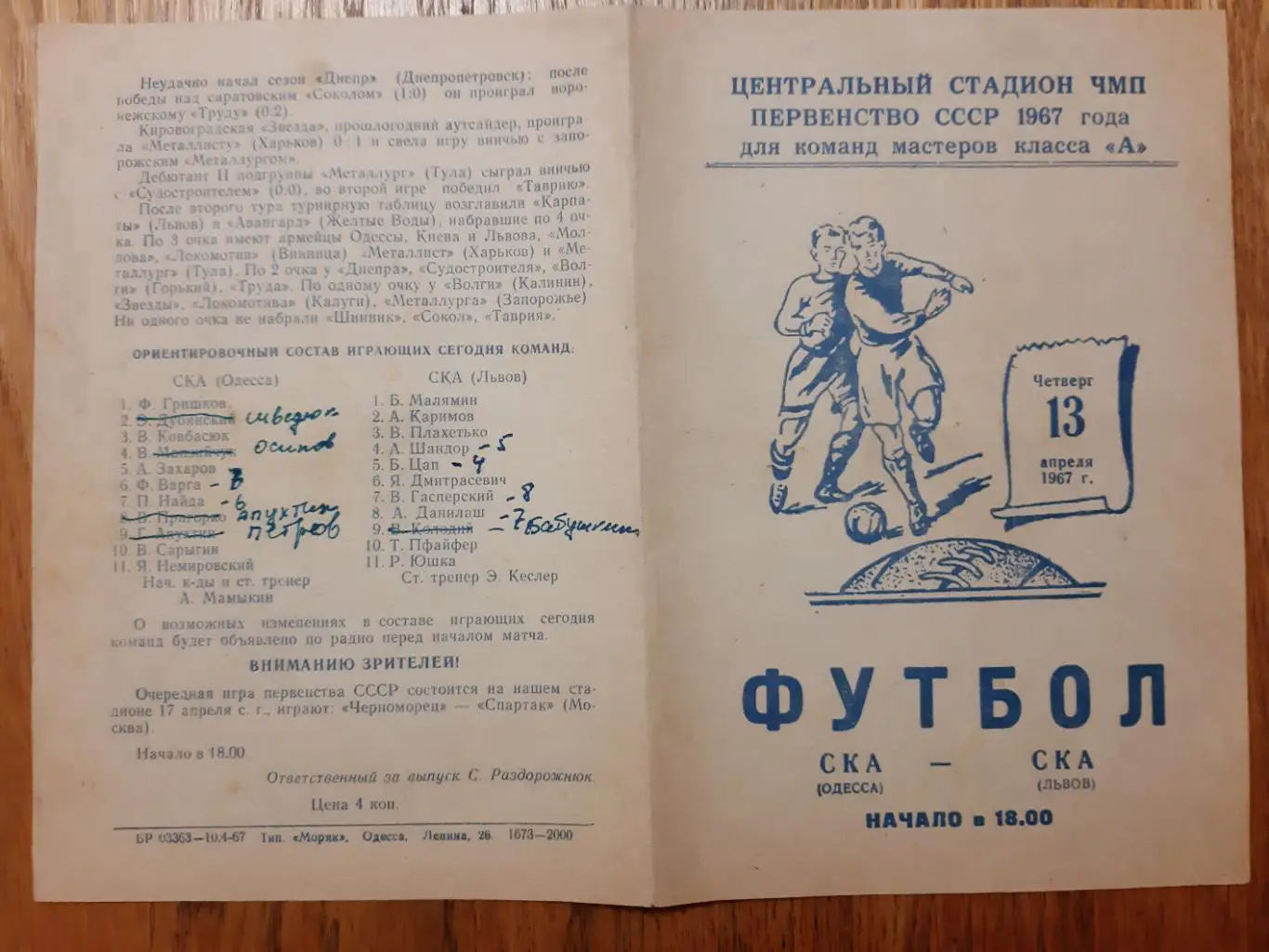 СКА Одеса - СКА Львів. 1967.м.
