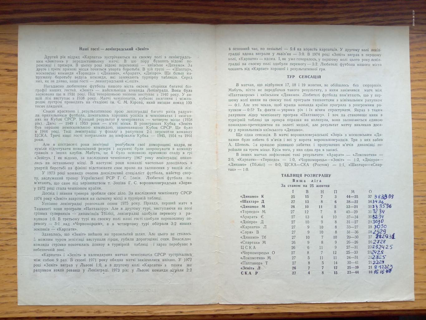 Карпати Львів - Зеніт ленінград.26.10.1975.м. 1