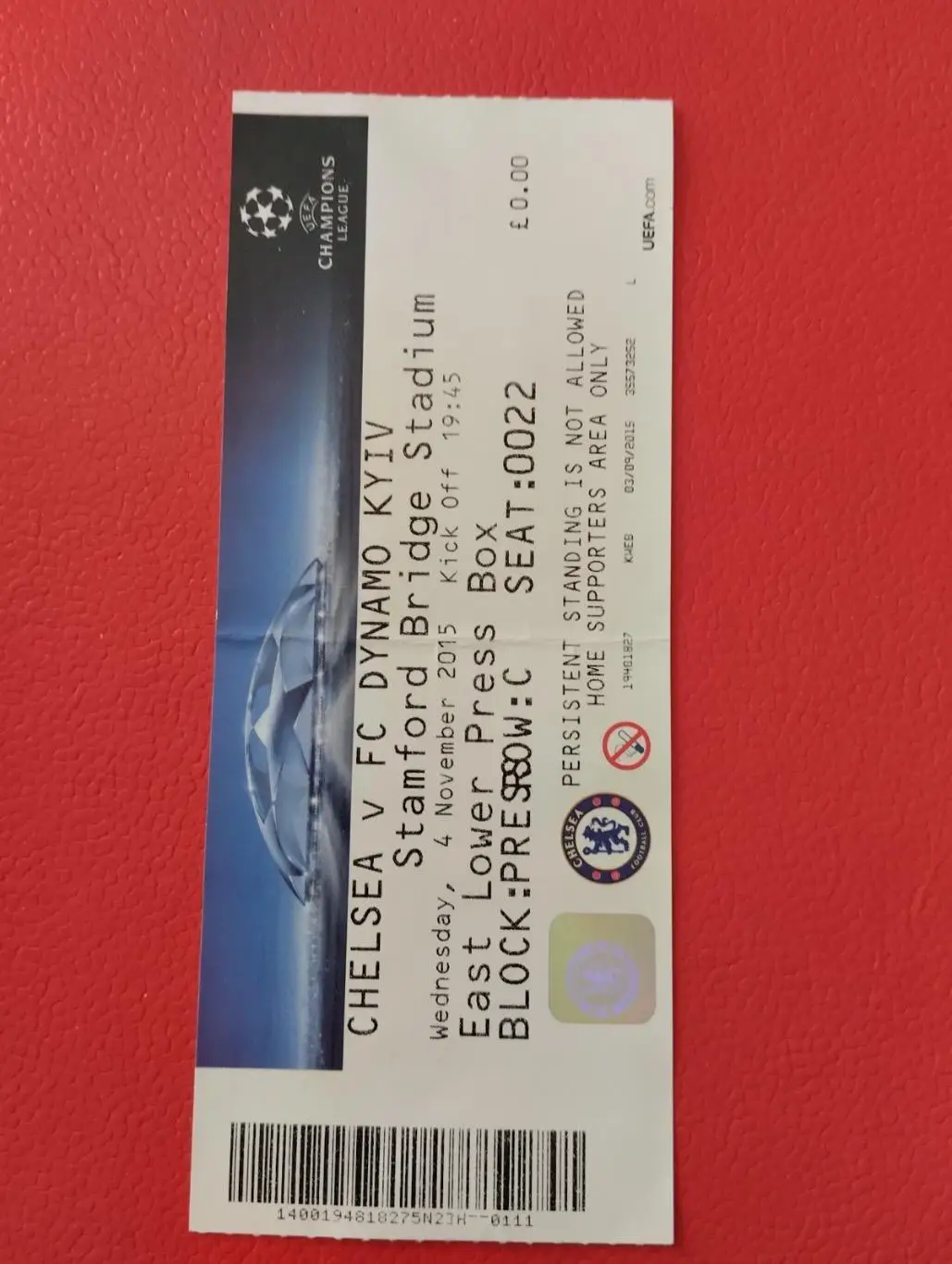 Білет. Челсі Лондон- Динамо Київ. 2015.#.