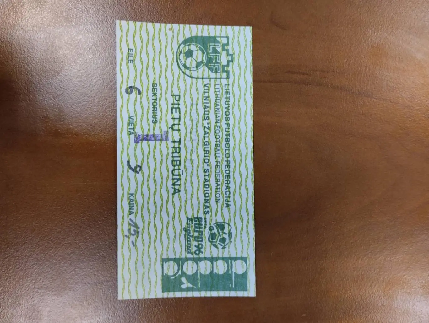 Білет. Євро 1996. Литва.#.