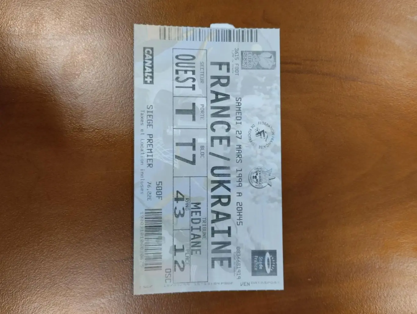 білет. франція- україна. 1999.).