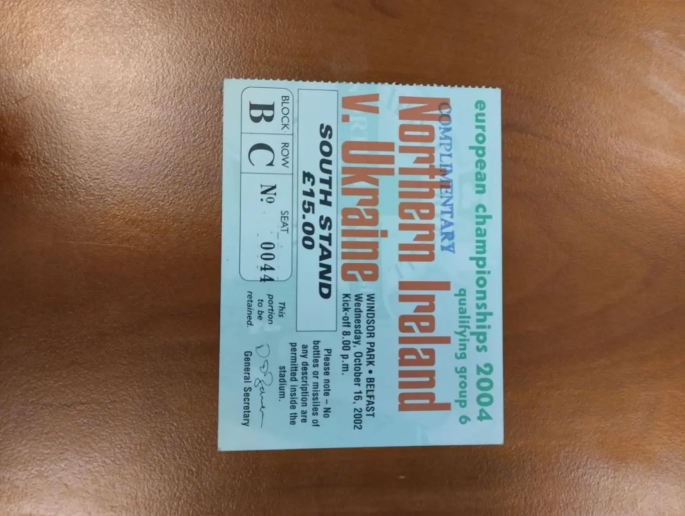 Білет. Ірландія- Україна. 1998.#.