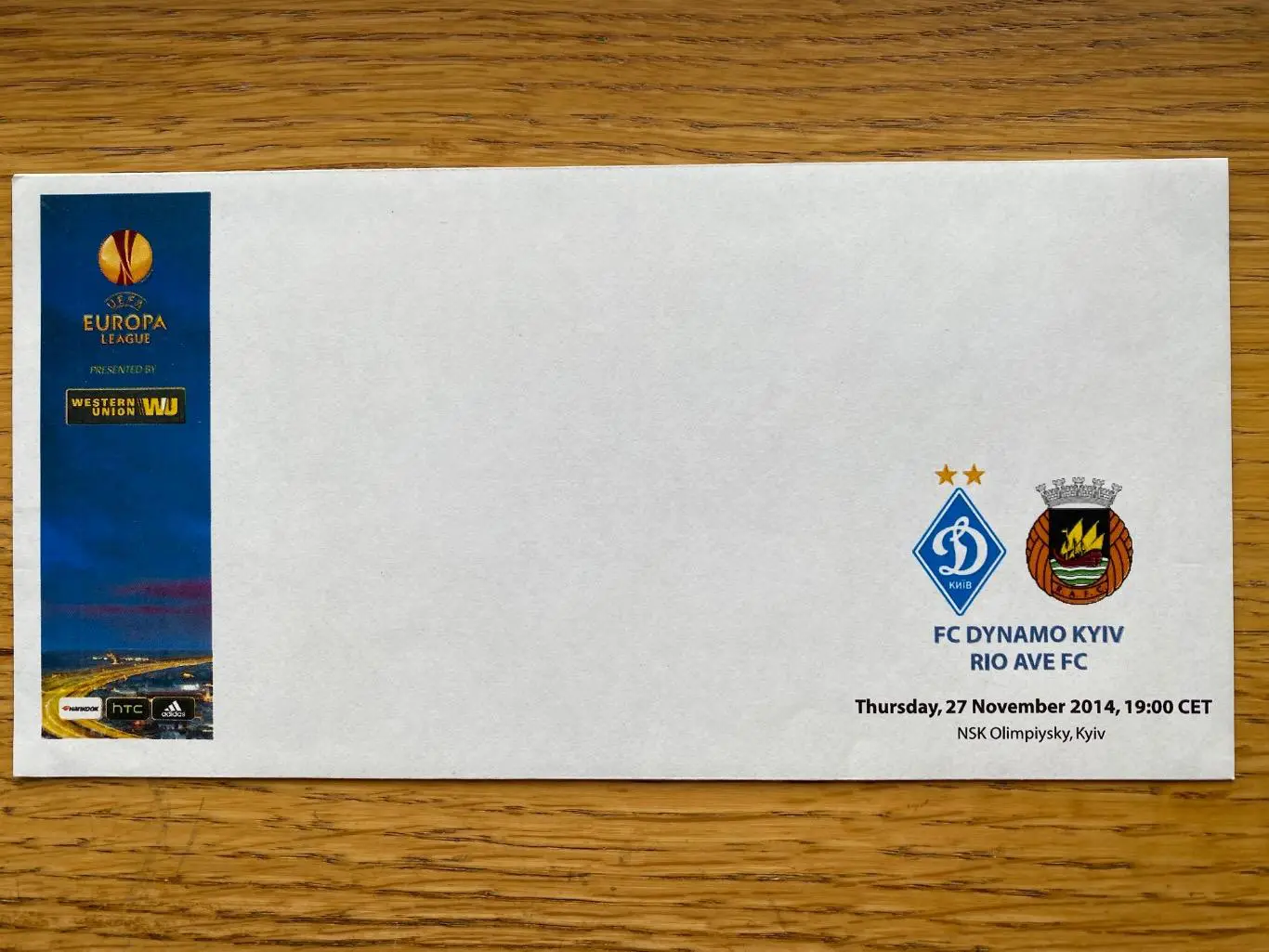 Конверт. Динамо Київ- Ріо Аве. 2014.#.м.