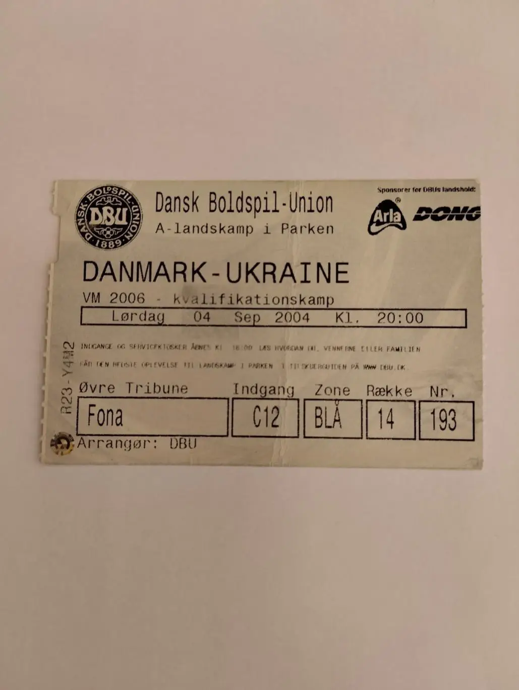 Білет. Данія- Україна.2004.#.