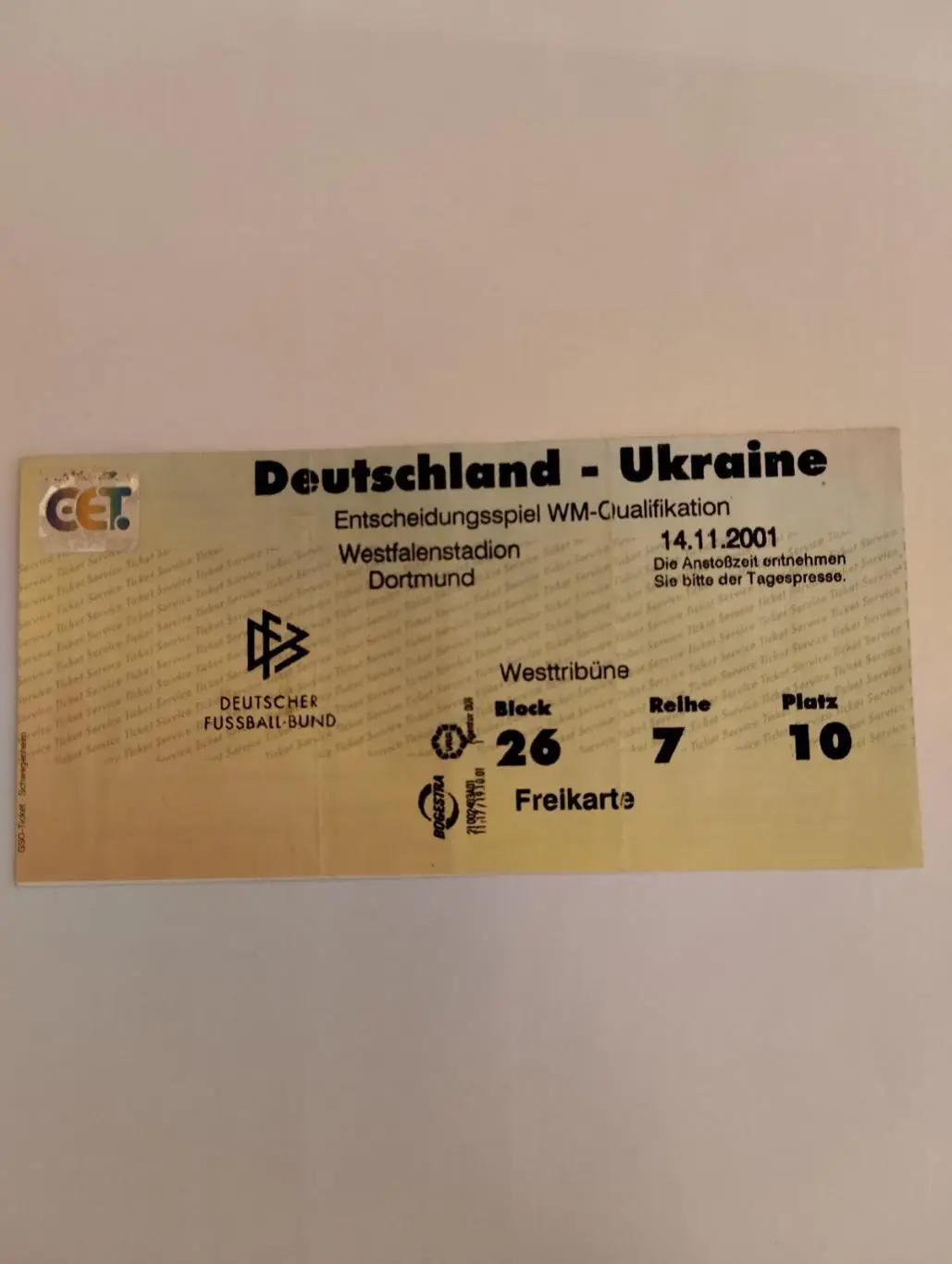 Білет. Німеччина- Україна.2001.#.