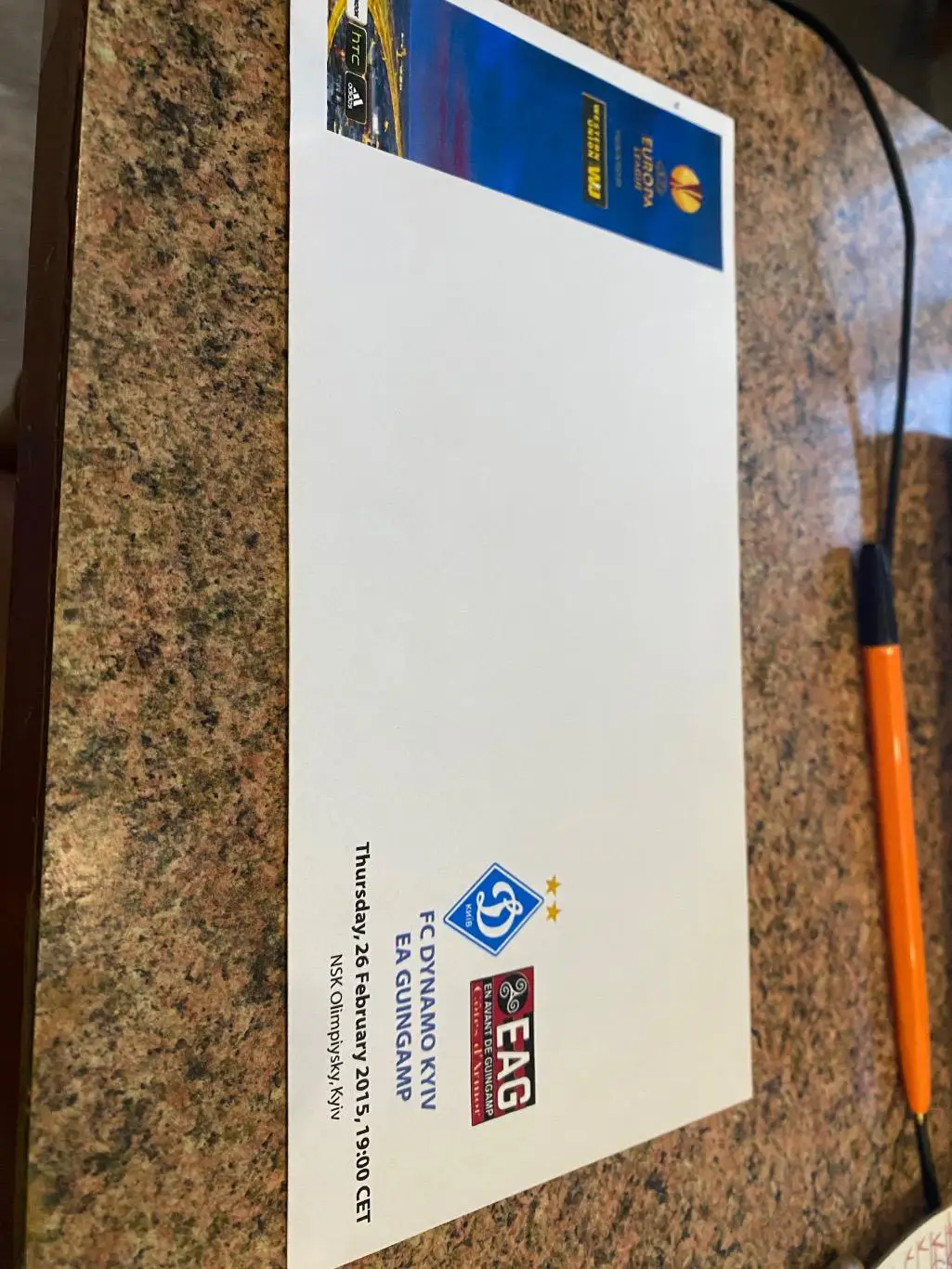 Конверт. Динамо Київ- геншам. 26.02.2015.#.м.