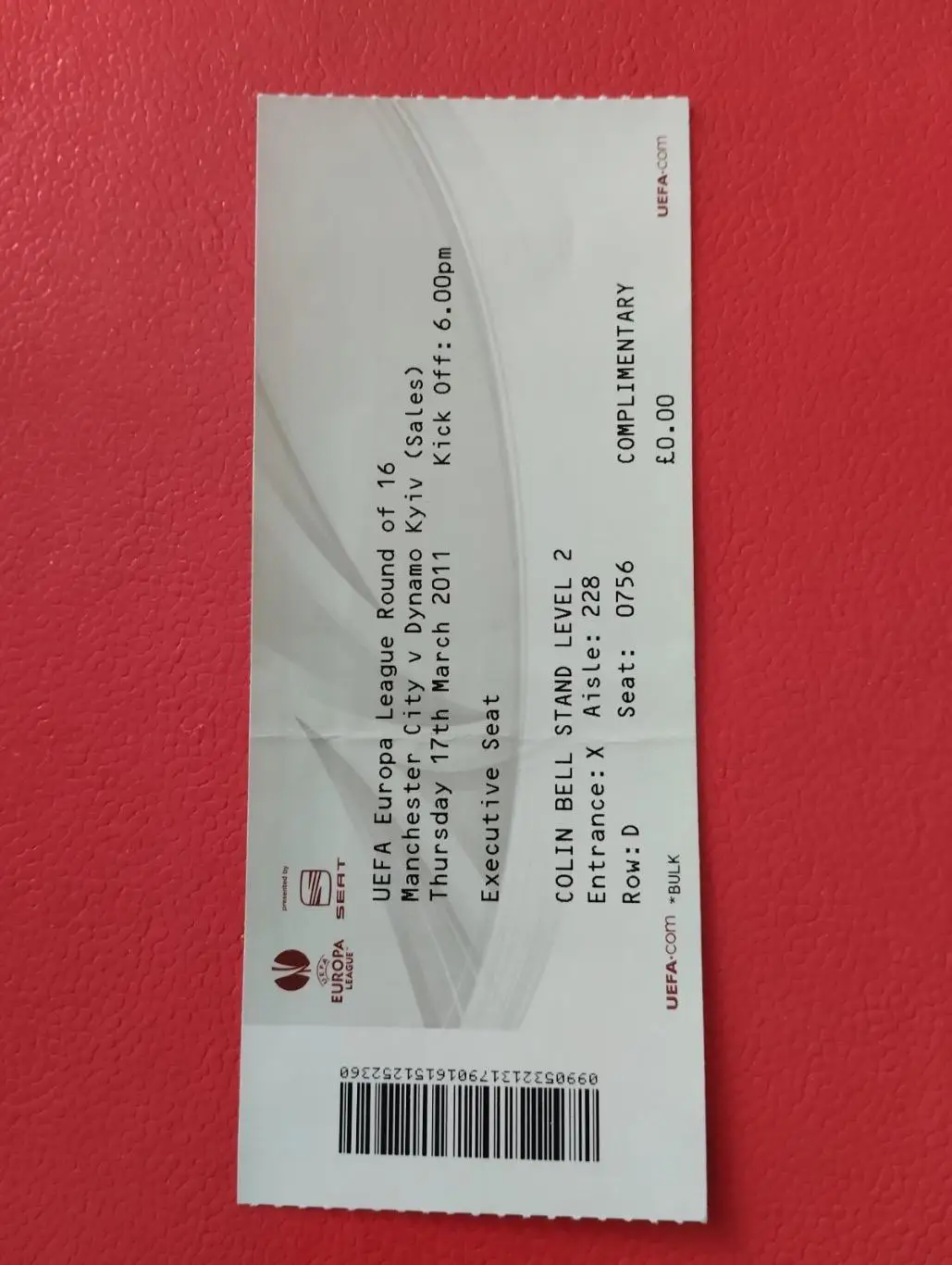 Білет. Манчестер Сіті- Динамо Київ.2011.#.