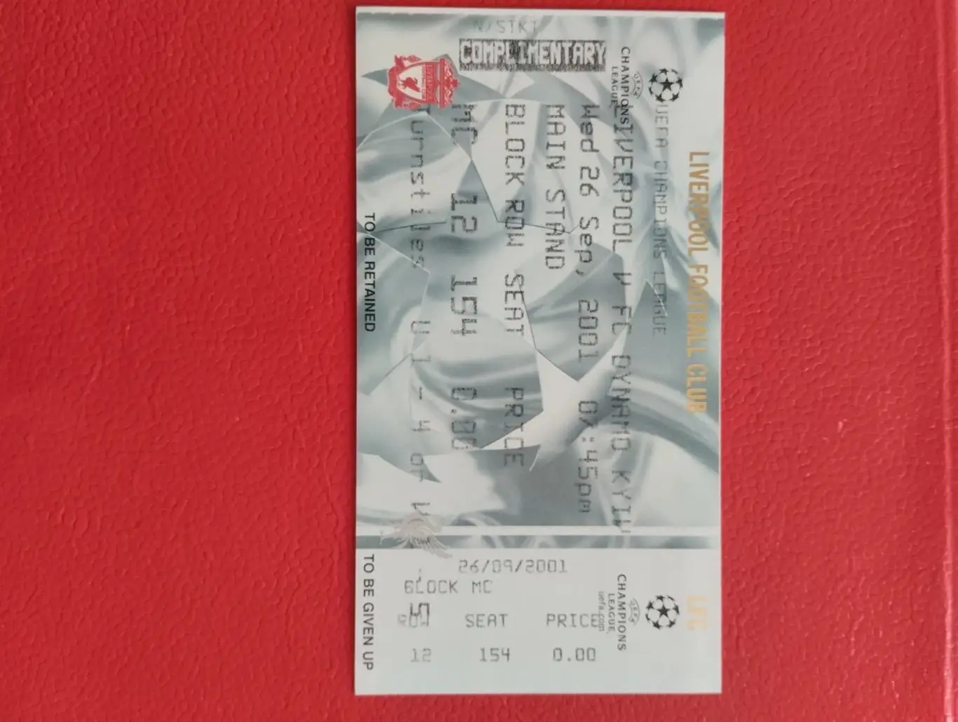 Білет. Ліверпуль - Динамо Київ. 2001.#.