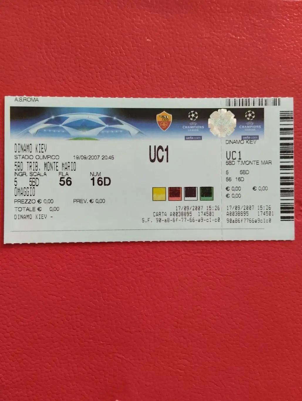 Білет. Рома - Динамо Київ. 2007.#.