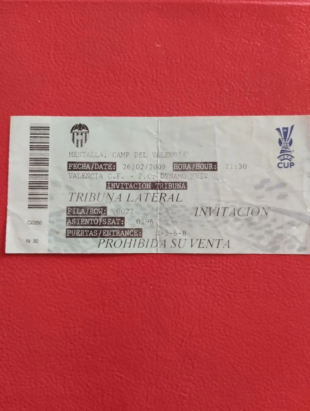 Білет. Валенсія- Динамо Київ.2009.#.