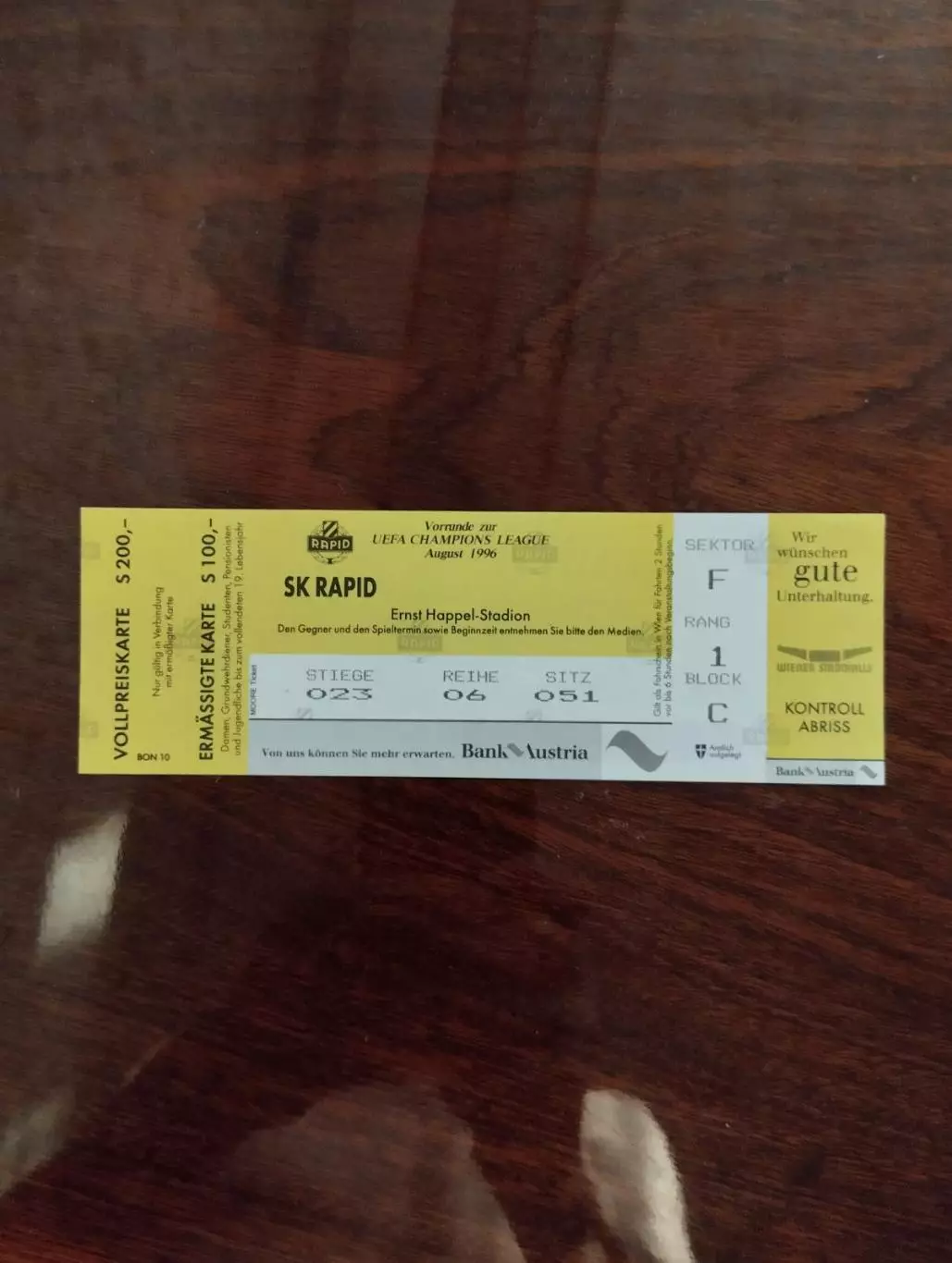 білет. рапід- динамо київ. 1996.).