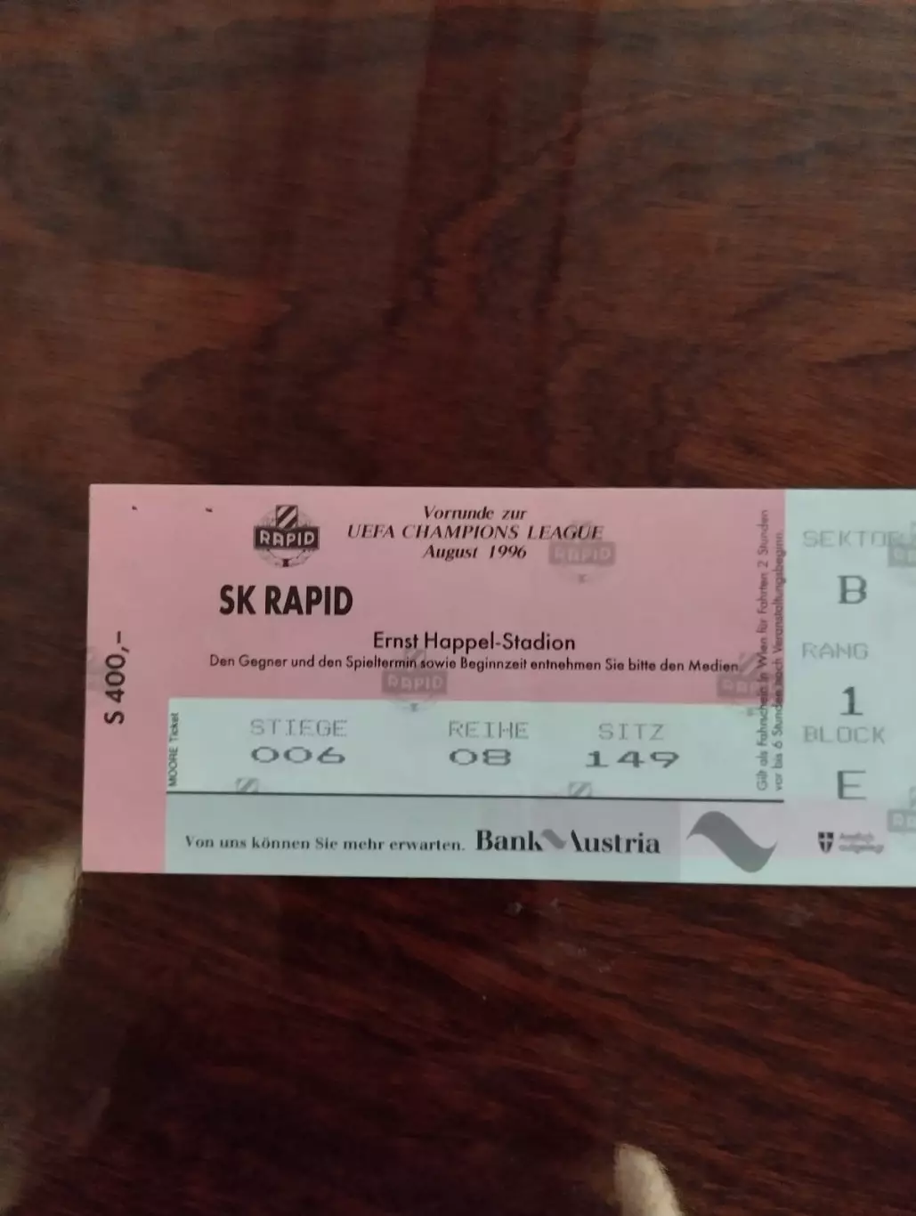 Білет . Рапід- Динамо Київ. 1996.#.