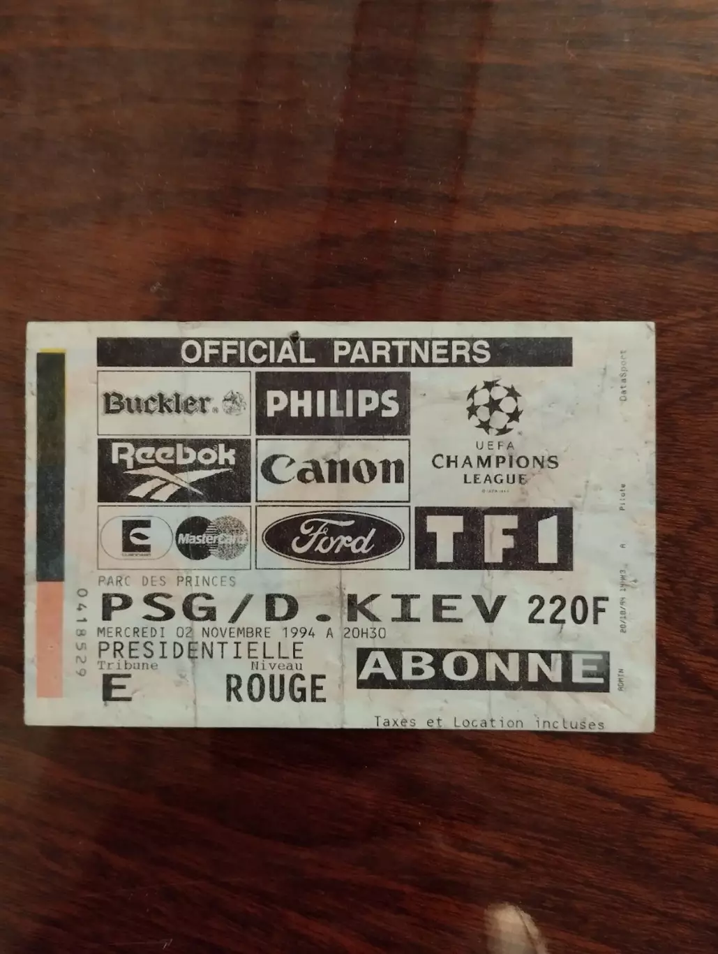 Білет. ПСЖ - Динамо Київ.1994.#.