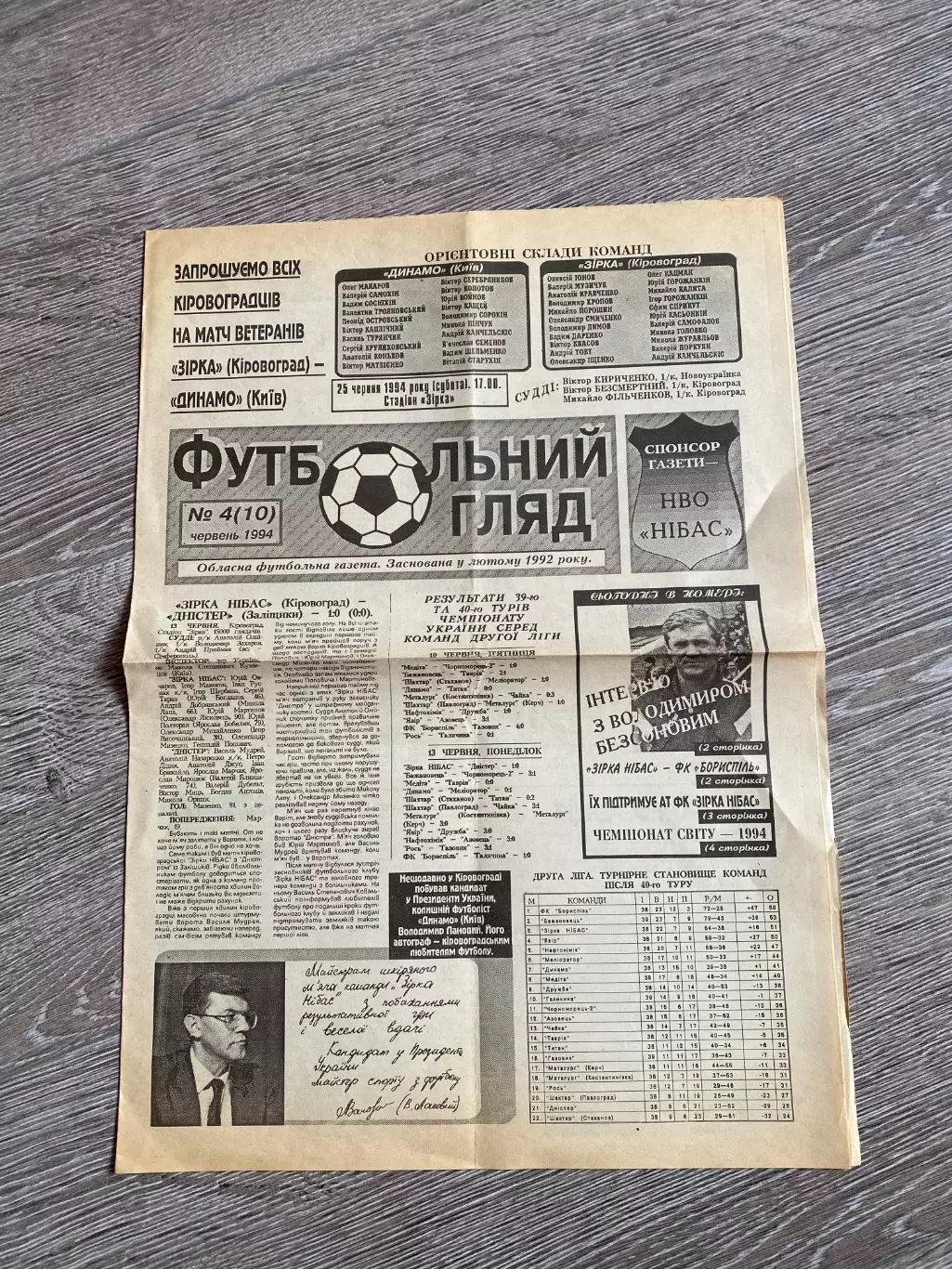 Газета. Футбольний огляд. Кіровоград. 1994.#.м.