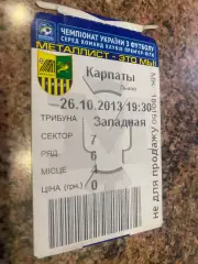 Білет. Металіст Харків- Карпати Львів. 26.10.2013.м.