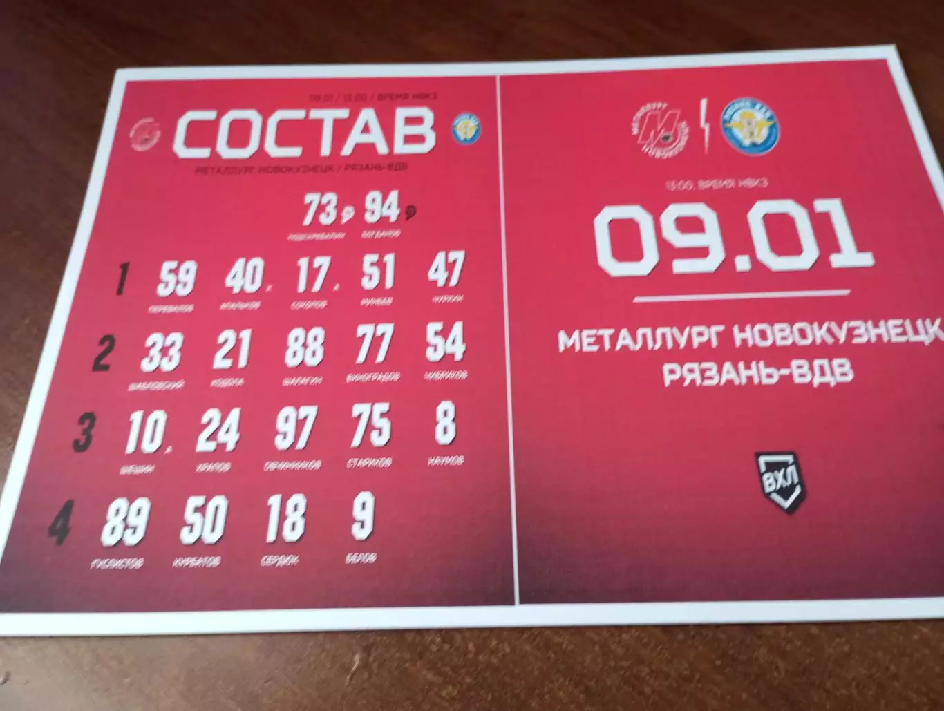 Металлург (Новокузнецк) - ХК. Рязань -ВДВ.... 9.01.2026..