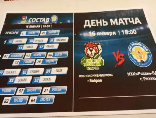 МХК. ЭКОНИВА (Бобров Воронежская область ) - МХК. Рязань -ВДВ. ..16.01.2026....