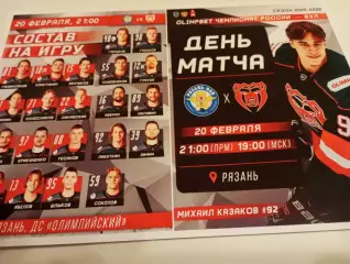 ХК. Рязань - ВДВ .- Молот(Пермь)..20.02.2026. ..