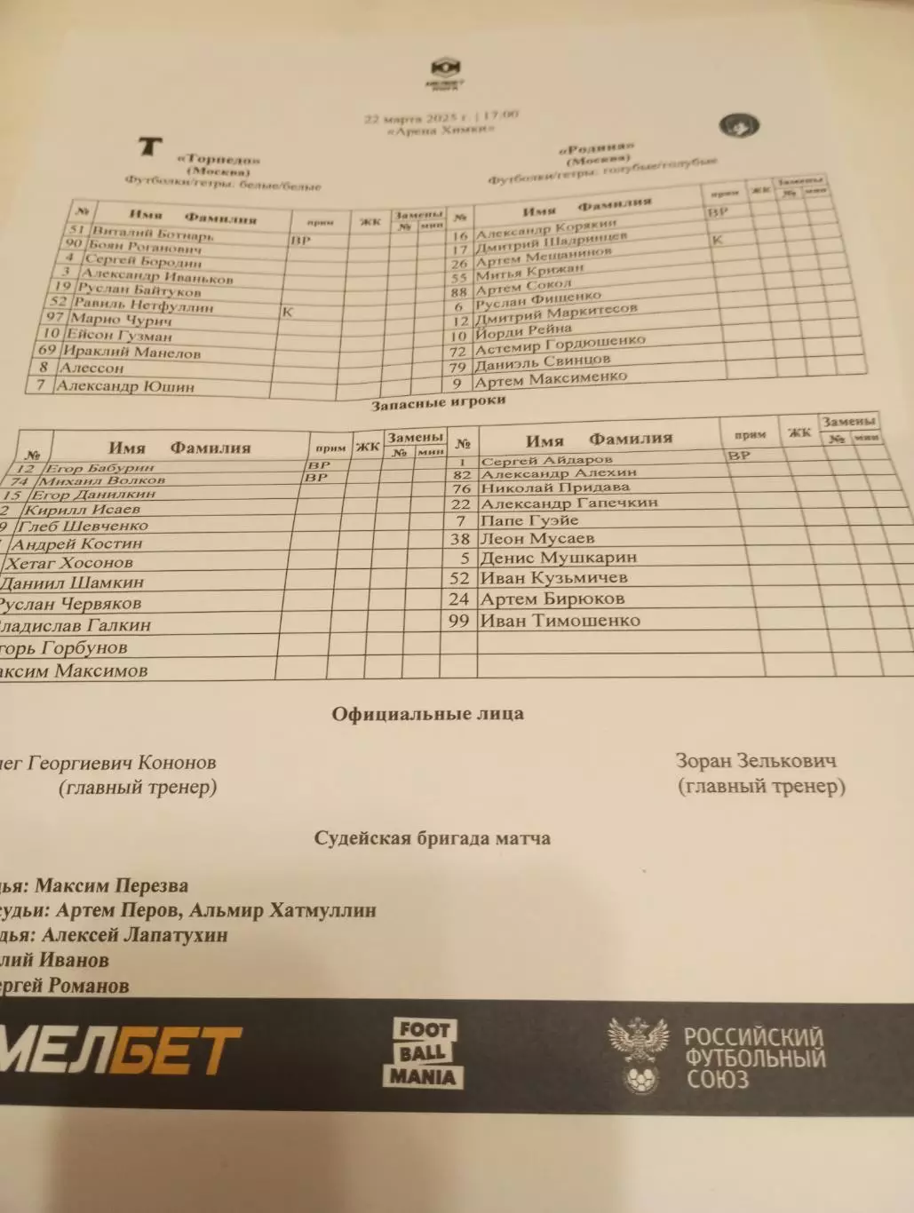 Торпедо Москва - Родина (Москва).22.03.2025.