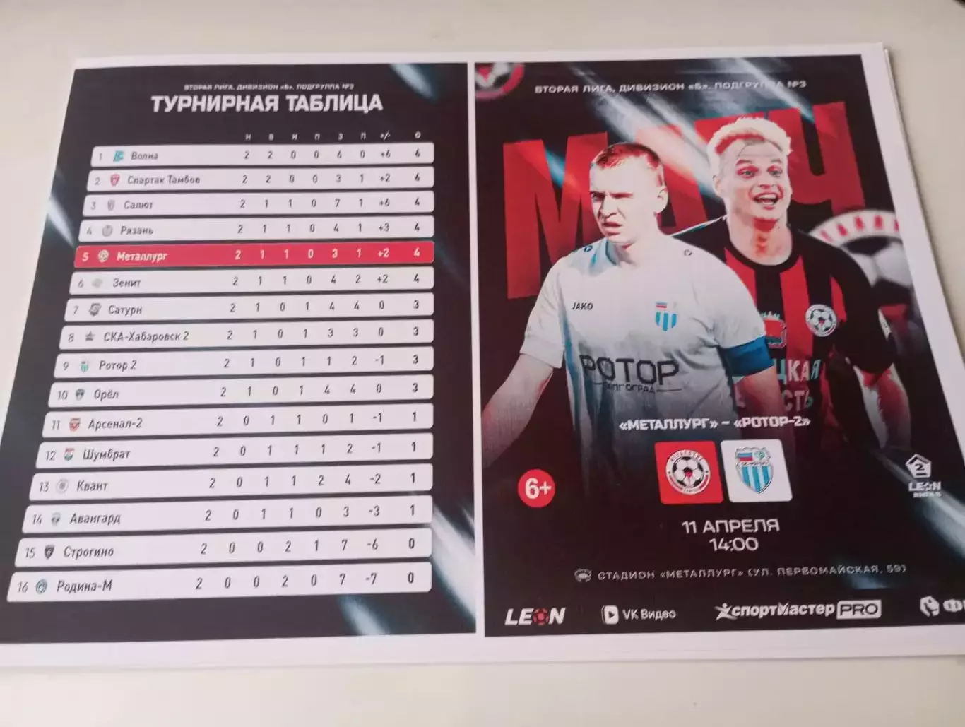 Металлург (Липецк) - Ротор-2(Волгоград). .11.04.2026.